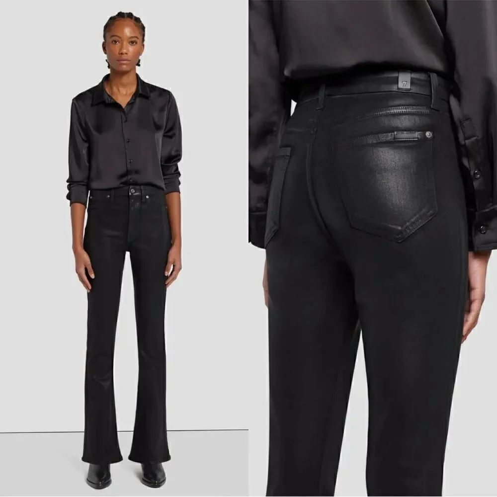 NWT 7 For All Mankind TAILORLESS ULTRA HIGH RISE SKINNY BOOT IN COATED BLACK